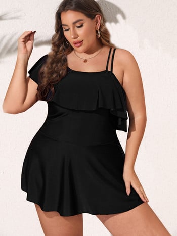 VigoJany 2023 Μαύρο Tankini Γυναικεία Μαγιό Tankini Plus Size Two Pieces Γυναικείο μαγιό Tankini Big One Shoulder Ruffle