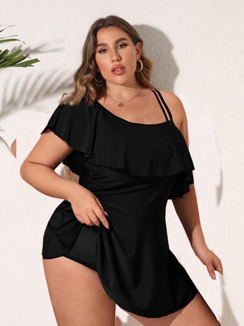 VigoJany 2023 Μαύρο Tankini Γυναικεία Μαγιό Tankini Plus Size Two Pieces Γυναικείο μαγιό Tankini Big One Shoulder Ruffle