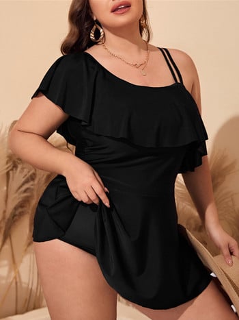 VigoJany 2023 Μαύρο Tankini Γυναικεία Μαγιό Tankini Plus Size Two Pieces Γυναικείο μαγιό Tankini Big One Shoulder Ruffle