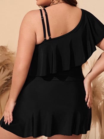 VigoJany 2023 Μαύρο Tankini Γυναικεία Μαγιό Tankini Plus Size Two Pieces Γυναικείο μαγιό Tankini Big One Shoulder Ruffle