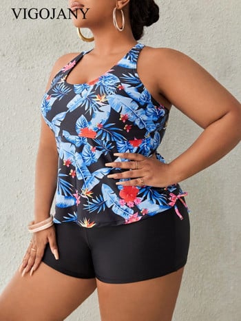 VigoJany 2023 Large print Γυναικεία μαγιό Tankini Plus Size Separate Boxer Μαγιό 2 τεμαχίων Σετ μπικίνι ψηλόμεσο