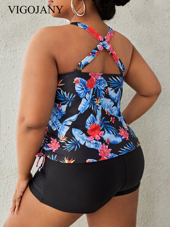 VigoJany 2023 Large print Γυναικεία μαγιό Tankini Plus Size Separate Boxer Μαγιό 2 τεμαχίων Σετ μπικίνι ψηλόμεσο