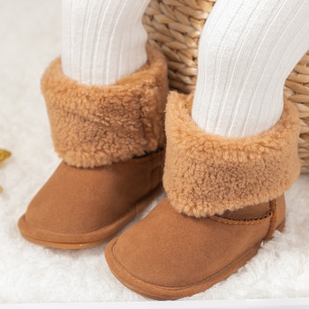 Бебешки ботуши за новородени Зимни топли момичета Момчета Бебешки обувки за малко дете Първи проходилки Бебешки меки подметки Ботуши за сняг от кожа за 0-18M