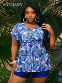 VigoJany 2023 Plus Size Print Tankini Γυναικεία Μαγιό Ξεχωριστό Μαγιό Μεγάλο Σετ Μπικίνι Ψηλόμεσο 2 τεμαχίων