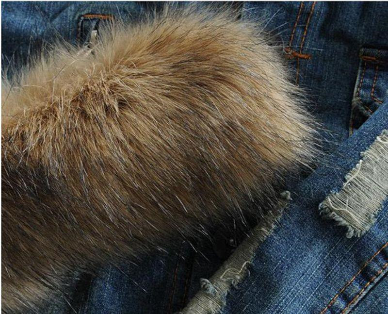 Idopy New Ανδρικό χειμωνιάτικο ζεστό τζιν μπουφάν Fleece με επένδυση Χοντρό θερμικό ταλαιπωρημένο τζιν μπουφάν και παλτό με γούνινο γιακά