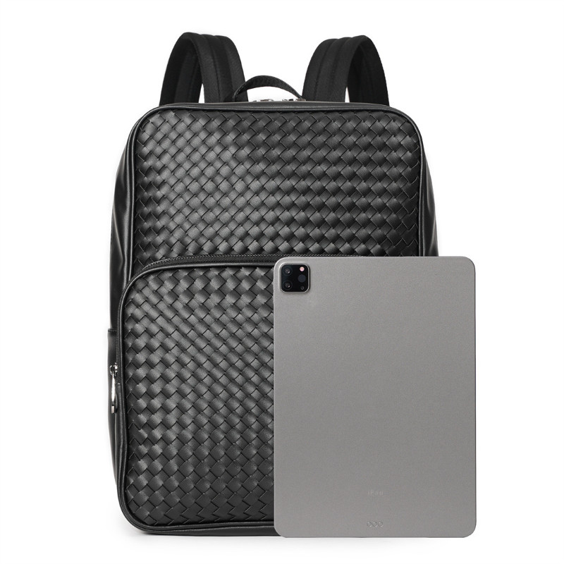 Rucsac din piele țesătă la modă, pentru bărbați, ocazional, de mare capacitate, pentru bărbați, rucsac de călătorie în stil coreean, geantă de umăr pentru bărbați