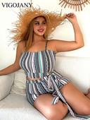 VigoJany 2023 Plus Size ριγέ μαγιό για γυναίκες με κορδόνια Ξεχωριστό μαγιό Μεγάλο μαγιό 2 τεμάχια Σετ ψηλόμεσο μπικίνι