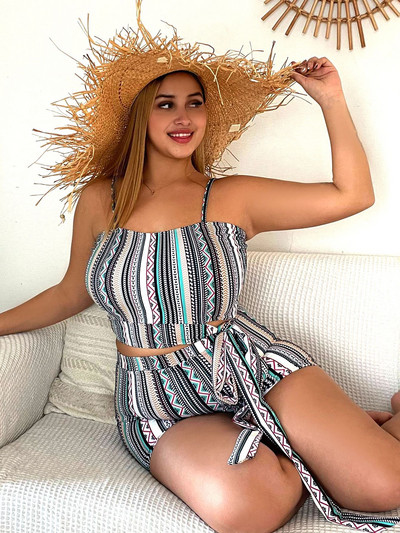 VigoJany 2023 Plus Size ριγέ μαγιό για γυναίκες με κορδόνια Ξεχωριστό μαγιό Μεγάλο μαγιό 2 τεμάχια Σετ ψηλόμεσο μπικίνι