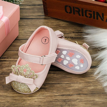Νέες παγιέτες μόδας κορώνα Βρεφικά παπούτσια για κοριτσάκια Πριγκίπισσα για νήπιο Αντιολισθητικό λαστιχένιο αντιολισθητικό μαλακό πάτο Επίπεδη σόλα First Walker Νεογέννητο