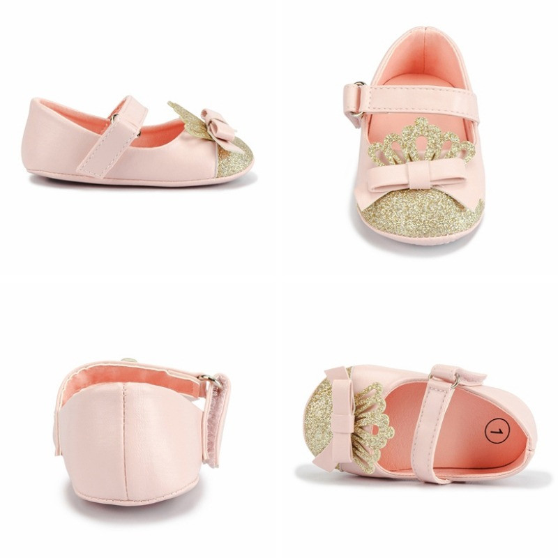Nouă modă Coroană cu paiete Pantofi pentru fetițe Sugar Copil mic Prințesă Anti-alunecare Cauciuc Anti-alunecare Talpă moale Plată First Walker Nou-născut