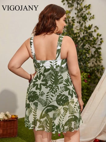 VigoJany 2023 New Leaf Print Plus Size Φόρεμα Γυναικεία Μαγιό Μεγάλο One Piece Γυναικεία εξώπλατο μεγάλο μαγιό Ρούχα παραλίας