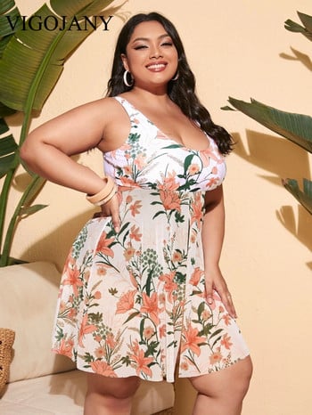 VigoJany 2023 New Leaf Print Plus Size Φόρεμα Γυναικεία Μαγιό Μεγάλο One Piece Γυναικεία εξώπλατο μεγάλο μαγιό Ρούχα παραλίας