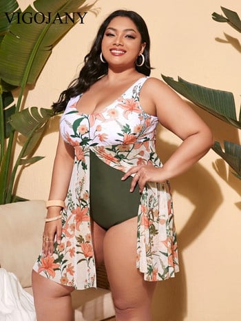 VigoJany 2023 New Leaf Print Plus Size Φόρεμα Γυναικεία Μαγιό Μεγάλο One Piece Γυναικεία εξώπλατο μεγάλο μαγιό Ρούχα παραλίας