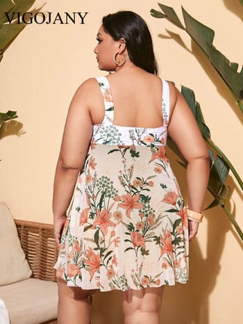 VigoJany 2023 New Leaf Print Plus Size Φόρεμα Γυναικεία Μαγιό Μεγάλο One Piece Γυναικεία εξώπλατο μεγάλο μαγιό Ρούχα παραλίας