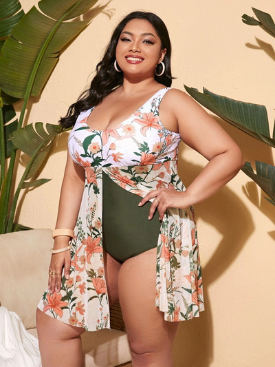 VigoJany 2023 New Leaf Print Plus Size Φόρεμα Γυναικεία Μαγιό Μεγάλο One Piece Γυναικεία εξώπλατο μεγάλο μαγιό Ρούχα παραλίας