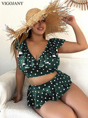 VigoJany Large Dots Ruffle Γυναικεία Μαγιό 2023 Plus Size V λαιμόκοψη Μαγιό 2 τεμαχίων Ψηλόμεσο Σετ μπικίνι