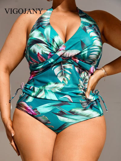 VigoJany 2023 Nou Costum de baie cu imprimeu floral Plus Size Costum de baie mare pentru femeie, fără mâneci, fără spate, costum de baie mare