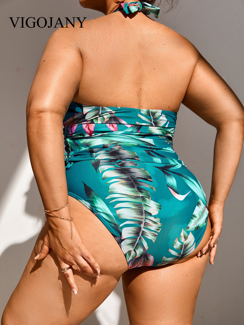 VigoJany 2023 Nou Costum de baie cu imprimeu floral Plus Size Costum de baie mare pentru femeie, fără mâneci, fără spate, costum de baie mare