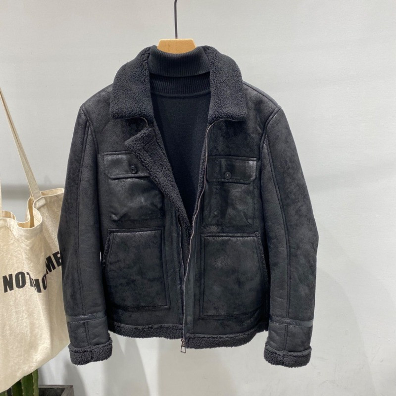 Ανδρικό χοντρό δερμάτινο μπουφάν Φθινοπωρινό Χειμώνα Νέο Casual Χαλαρό Κοντό Γιακά Με Φερμουάρ Μακρυμάνικα Τσέπες Μπλούζες Μπουφάν