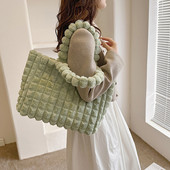 Γυναικεία γούνινη τσάντα ώμου Τσάντα μονόχρωμη από συνθετική γούνα Τσάντα μεγάλης χωρητικότητας Λούτρινη τσάντα αγορών Καρό απλή τσάντα με λαβή