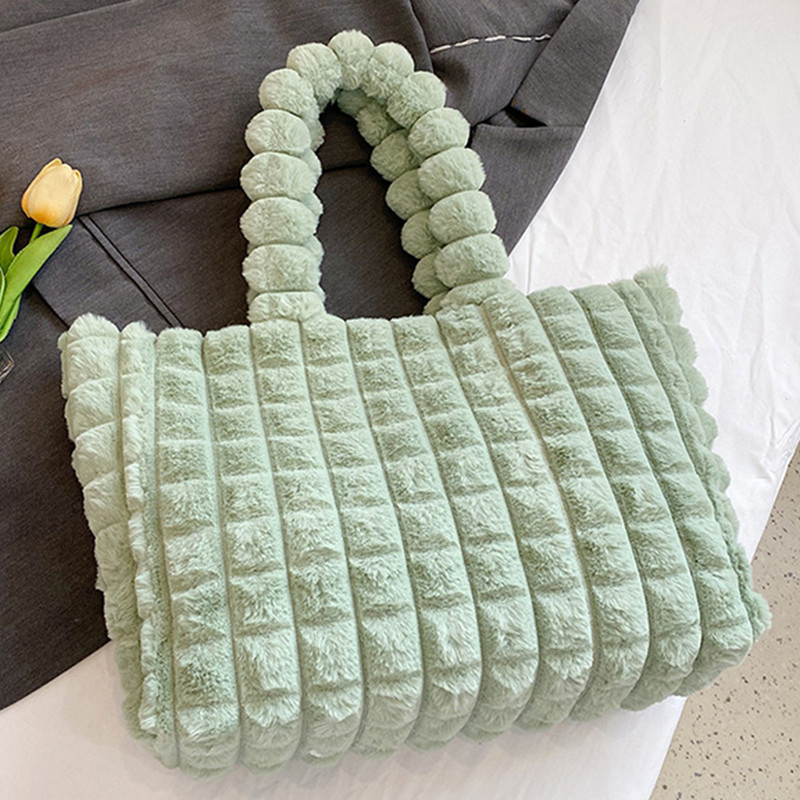 Γυναικεία γούνινη τσάντα ώμου Τσάντα μονόχρωμη από συνθετική γούνα Τσάντα μεγάλης χωρητικότητας Λούτρινη τσάντα αγορών Καρό απλή τσάντα με λαβή