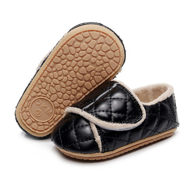 Παπούτσια για νεογέννητα Βρεφικά παπούτσια για κορίτσια Classic PU Δέρμα ζεστή γούνα Αντιολισθητική σόλα για νήπια First Walkers Βρεφικά παπούτσια για κορίτσια