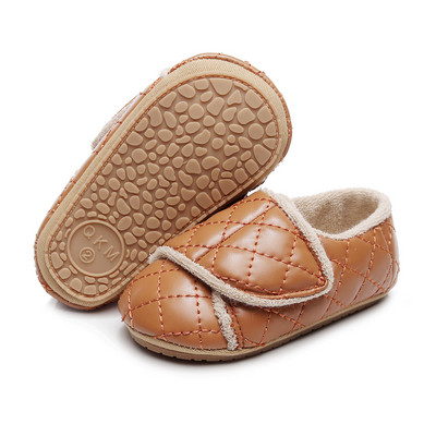 Παπούτσια για νεογέννητα Βρεφικά παπούτσια για κορίτσια Classic PU Δέρμα ζεστή γούνα Αντιολισθητική σόλα για νήπια First Walkers Βρεφικά παπούτσια για κορίτσια