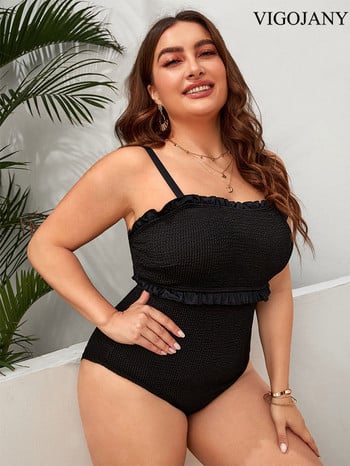 VigoJany 2023 Μαύρο One Piece Plus Size Μαγιό με ραβδώσεις Γυναικείο Μεγάλο Δοκιμασμένο Μαγιό Lady Verge Chubby μεγάλο μαγιό Ρούχα παραλίας