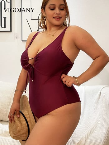 Γυναικεία μαγιό VigoJany Solid Plus Size 2023 Lace Up Large One Piece Μαγιό Laydies Chubby εξώπλατο μεγάλο μαγιό Ρούχα παραλίας