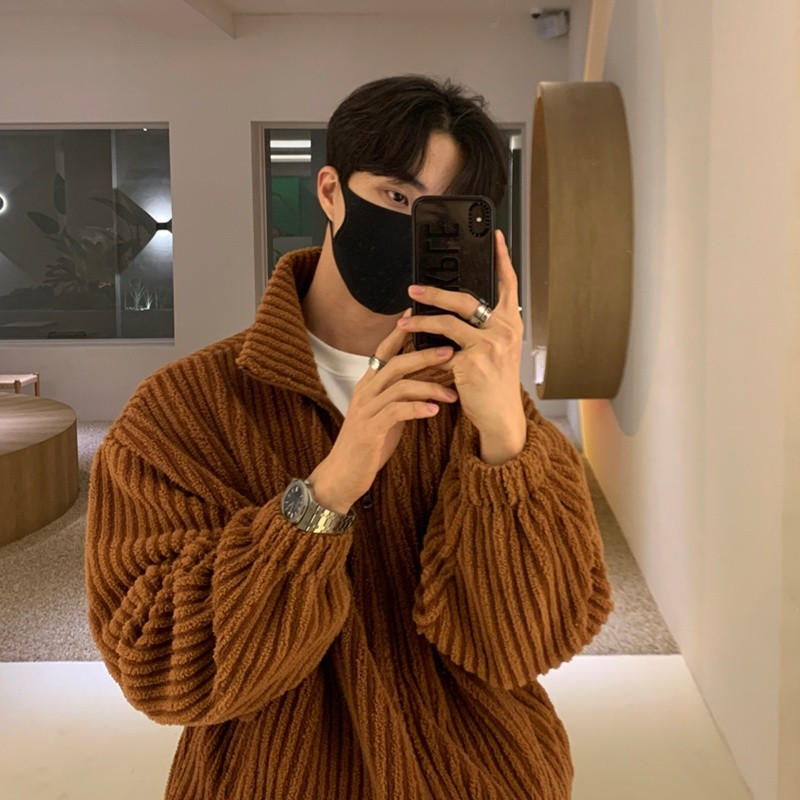 Χειμερινό παχύ κοτλέ τζάκετ Ανδρικό Ζεστό ρετρό μάλλινο ανδρικό μπουφάν Κορεατικό φαρδύ χοντρό κοντό παλτό Ανδρικό μάλλινο παλτό μεγάλου μεγέθους