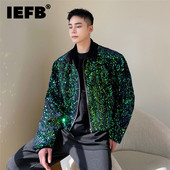 Κομψό κοντό παλτό με φερμουάρ με φερμουάρ ανδρική IEFB κομψή μπλούζα με φερμουάρ 2023 Νέα casual πράσινα ρούχα 9A0609