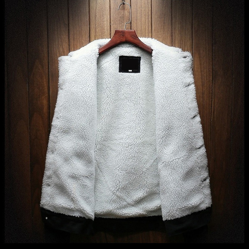 Plyšová džínsová bunda s dlhým rukávom pre mužov, zimná džínsová bavlnená bunda z jahňacej vlny v kórejskom štýle, hrubý kabát pre mladých mužov