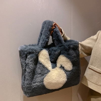Γυναικεία κορίτσια Χαριτωμένο κουνελάκι Χειμερινή βελούδινη τσάντα τσάντα τσάντα μεγάλη ζεστή τσάντα τσάντα