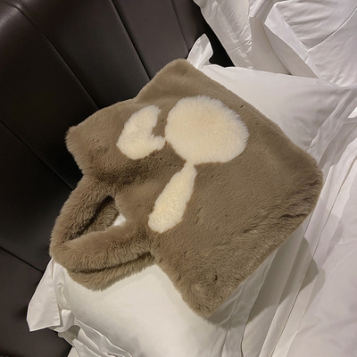 Γυναικεία κορίτσια Χαριτωμένο κουνελάκι Χειμερινή βελούδινη τσάντα τσάντα τσάντα μεγάλη ζεστή τσάντα τσάντα