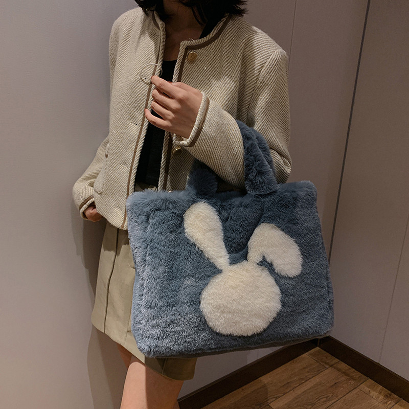 Γυναικεία κορίτσια Χαριτωμένο κουνελάκι Χειμερινή βελούδινη τσάντα τσάντα τσάντα μεγάλη ζεστή τσάντα τσάντα
