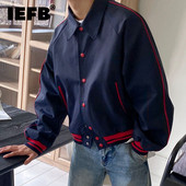 IEFB lühike revääriga jope Trend meeste vabaaja mantel Sügis uus korea stiilis lahtised topid Kontrastvärv mõõn Pesapalliriided 9C1075