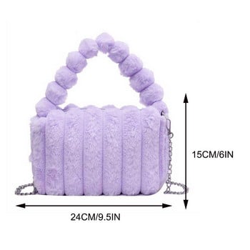 Дамска плюшена чанта с горна дръжка Едноцветна малка чанта за монети Голям капацитет Ежедневна чанта за есен-зима от изкуствена кожа