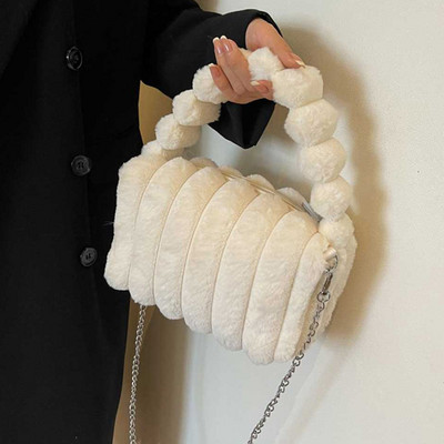 Γυναικεία βελούδινη τσάντα με λαβή μονόχρωμη Μικρό τσαντάκι νομισμάτων Μεγάλης χωρητικότητας Τσάντα από ψεύτικη γούνα Casual για το φθινόπωρο χειμώνα