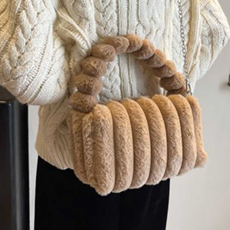 Γυναικεία βελούδινη τσάντα με λαβή μονόχρωμη Μικρό τσαντάκι νομισμάτων Μεγάλης χωρητικότητας Τσάντα από ψεύτικη γούνα Casual για το φθινόπωρο χειμώνα