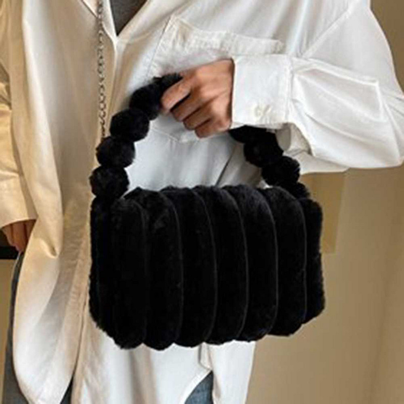 Γυναικεία βελούδινη τσάντα με λαβή μονόχρωμη Μικρό τσαντάκι νομισμάτων Μεγάλης χωρητικότητας Τσάντα από ψεύτικη γούνα Casual για το φθινόπωρο χειμώνα