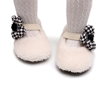 EWODOS Toddler Baby Girls Χαριτωμένα παπούτσια λουλουδιών Απαλή σόλα Fleece βελούδινα Flat παπούτσια First Walkers Αντιολισθητικά φθινοπωρινά παπούτσια Princess Winter