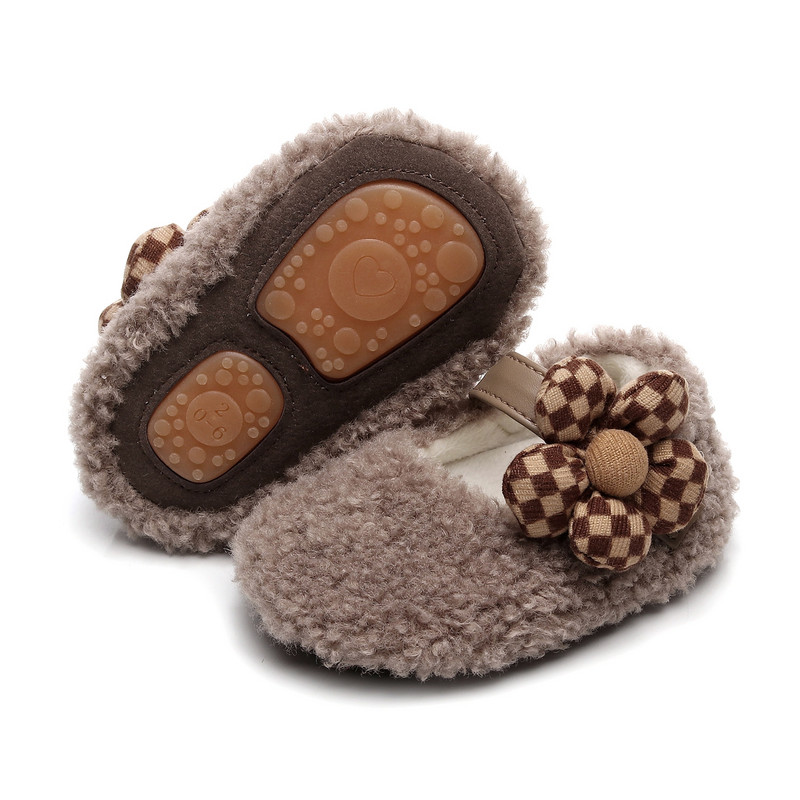 EWODOS väikelaste beebitüdrukutele armsad lillelised kingad Pehme tallaga fliisist plüüsist jalanõud Esimesed jalutajad, libisemiskindlad sügistalvised printsessikingad