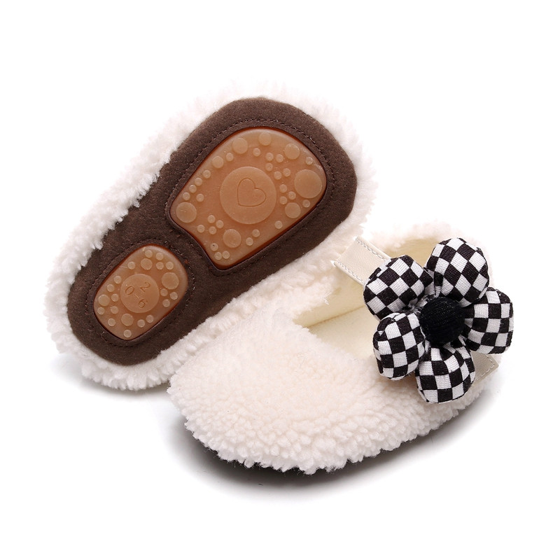 EWODOS väikelaste beebitüdrukutele armsad lillelised kingad Pehme tallaga fliisist plüüsist jalanõud Esimesed jalutajad, libisemiskindlad sügistalvised printsessikingad