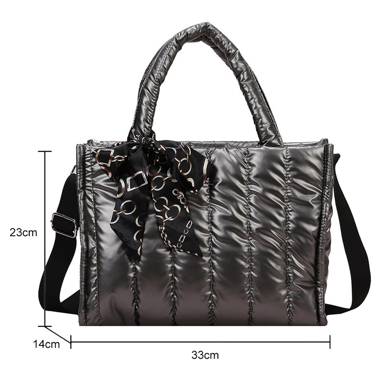 Talvine puuvillane polsterdatud kott Naiste õlakott Suure mahutavusega kandekott Pure Color Crossbody kandekott Tepitud polsterdatud õlakott