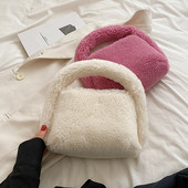 Geantă cu mâner superior din lână de cașmir Geantă tote de iarnă cu blană artificială pentru femei Poșetă de umăr din pluș pentru femei Poșeta de mână cu design pufos