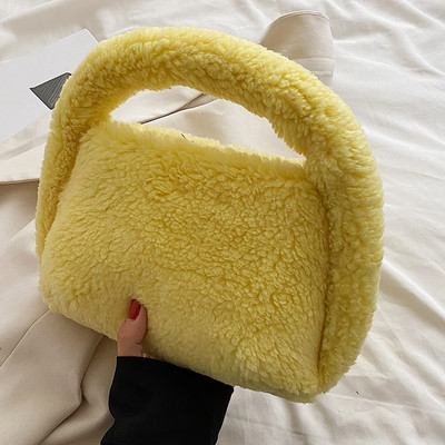 Geantă cu mâner superior din lână de cașmir Geantă tote de iarnă cu blană artificială pentru femei Poșetă de umăr din pluș pentru femei Poșeta de mână cu design pufos