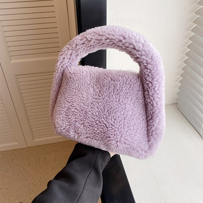 Geantă cu mâner superior din lână de cașmir Geantă tote de iarnă cu blană artificială pentru femei Poșetă de umăr din pluș pentru femei Poșeta de mână cu design pufos