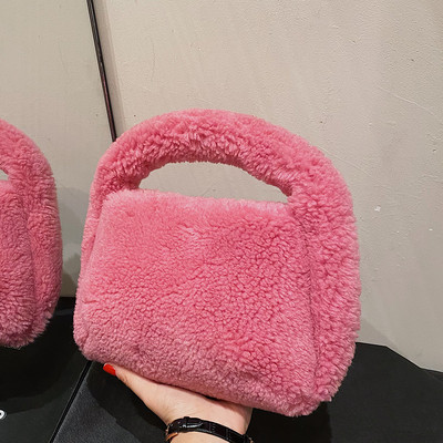Geantă cu mâner superior din lână de cașmir Geantă tote de iarnă cu blană artificială pentru femei Poșetă de umăr din pluș pentru femei Poșeta de mână cu design pufos