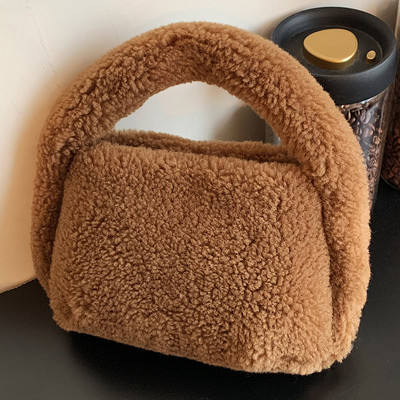 Geantă cu mâner superior din lână de cașmir Geantă tote de iarnă cu blană artificială pentru femei Poșetă de umăr din pluș pentru femei Poșeta de mână cu design pufos