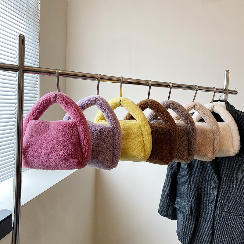 Geantă cu mâner superior din lână de cașmir Geantă tote de iarnă cu blană artificială pentru femei Poșetă de umăr din pluș pentru femei Poșeta de mână cu design pufos